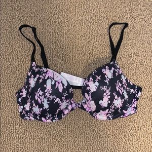 Black, Flower Patterned Bra